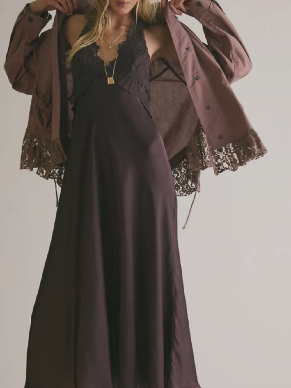 Free People Petal Party Midi Slip Dress Fudge XS